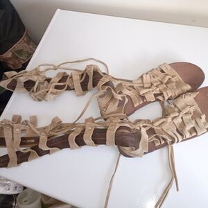 HTF Free People Tall Sandals Boho Hippie Retro Lace Up Leather 10